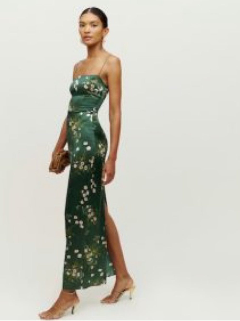 Reformation Dark Green Floral Slip Maxi Dress